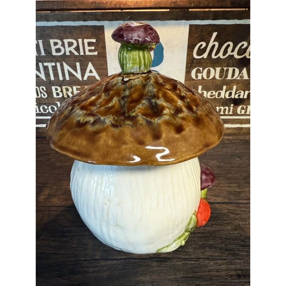 Vintage Ceramic Mushroom Canister 9 1/2 height, with lid Heavy